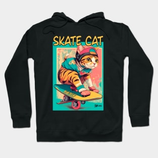 Skate Cat Vintage Tee, Funny Retro Animals on Skateboards Hoodie